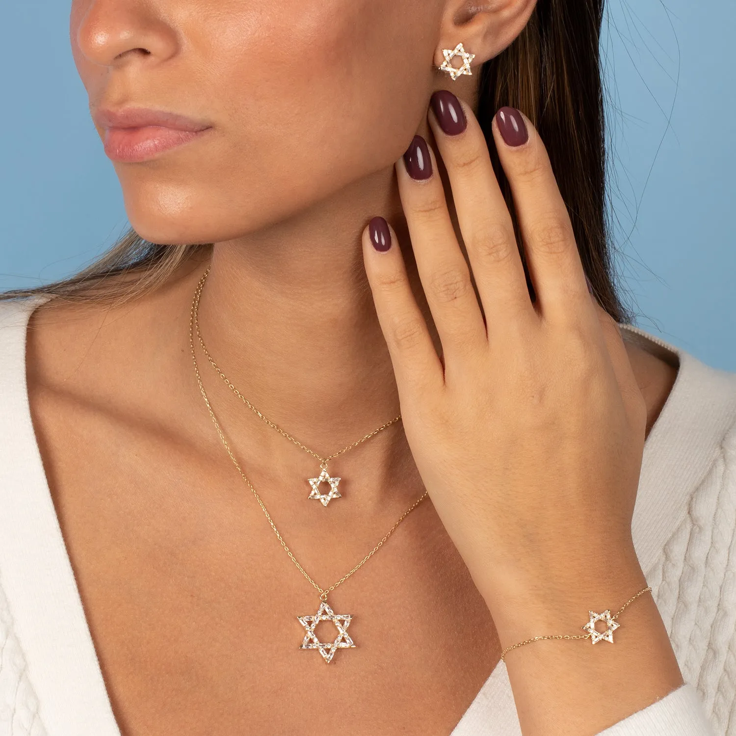 Baguette Star Of David Stud Earring