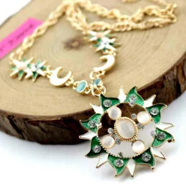 Betsey Johnson Moon & Sun Faux Opal Necklace