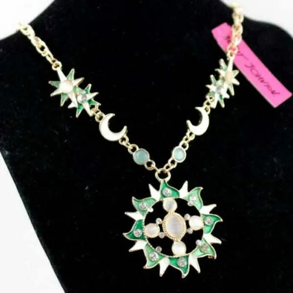 Betsey Johnson Moon & Sun Faux Opal Necklace