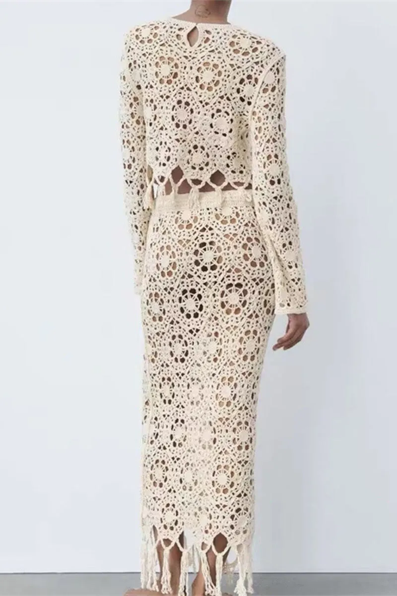 BK725 Tassel Knit Maxi Skirt