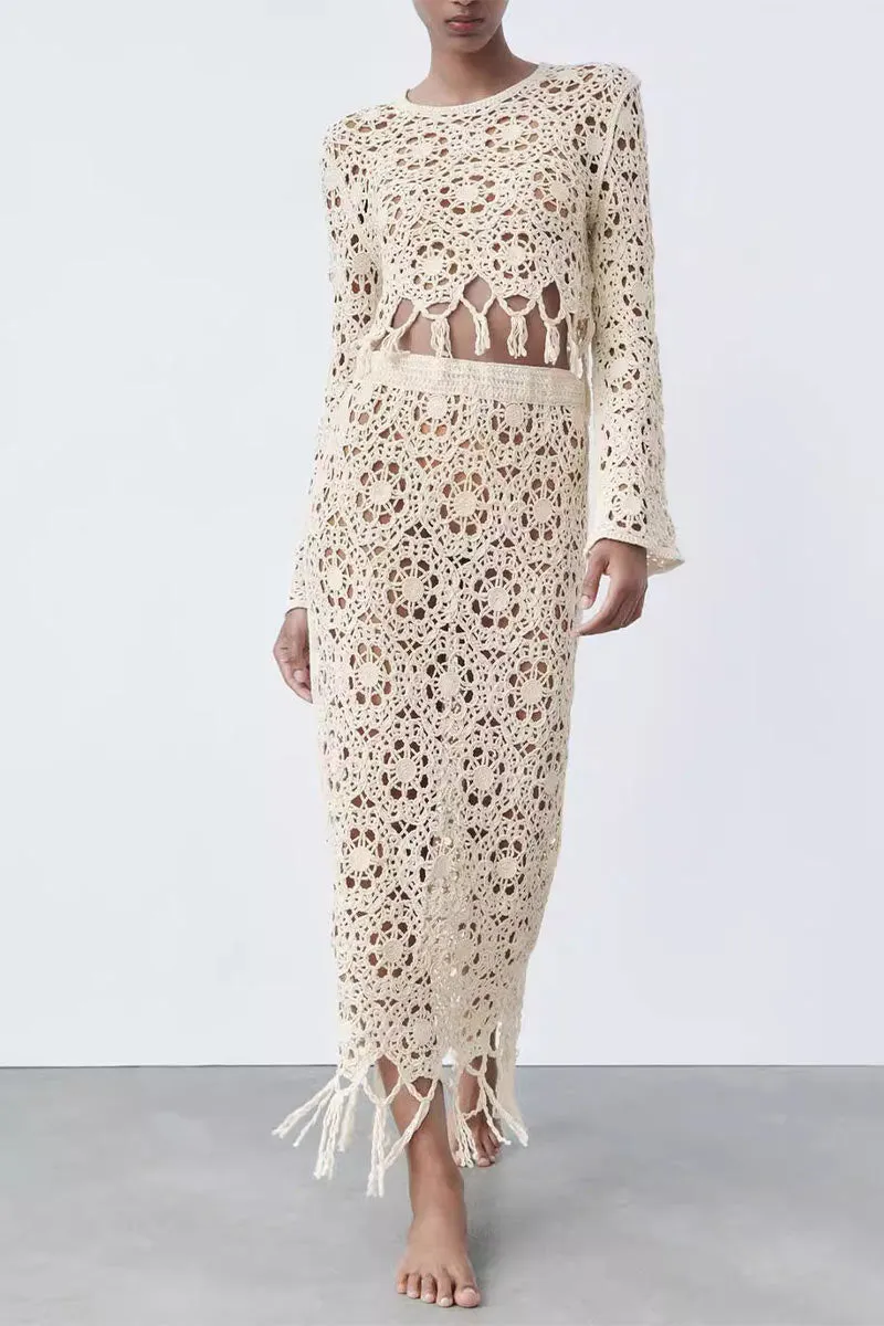 BK725 Tassel Knit Maxi Skirt