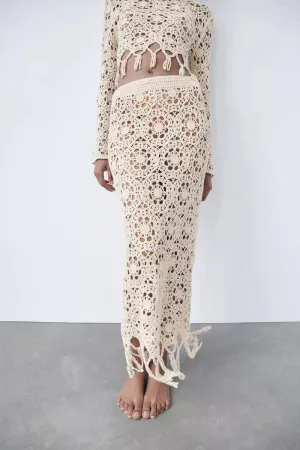 BK725 Tassel Knit Maxi Skirt