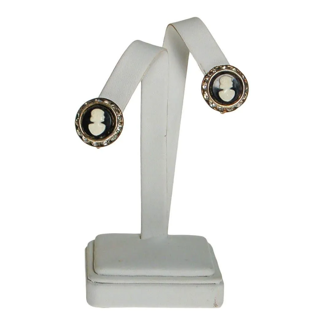 Black and White Cameo Earrings with Rhinestones