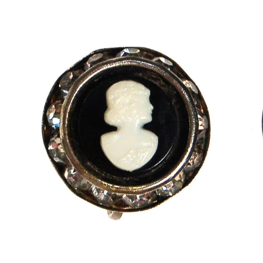 Black and White Cameo Earrings with Rhinestones