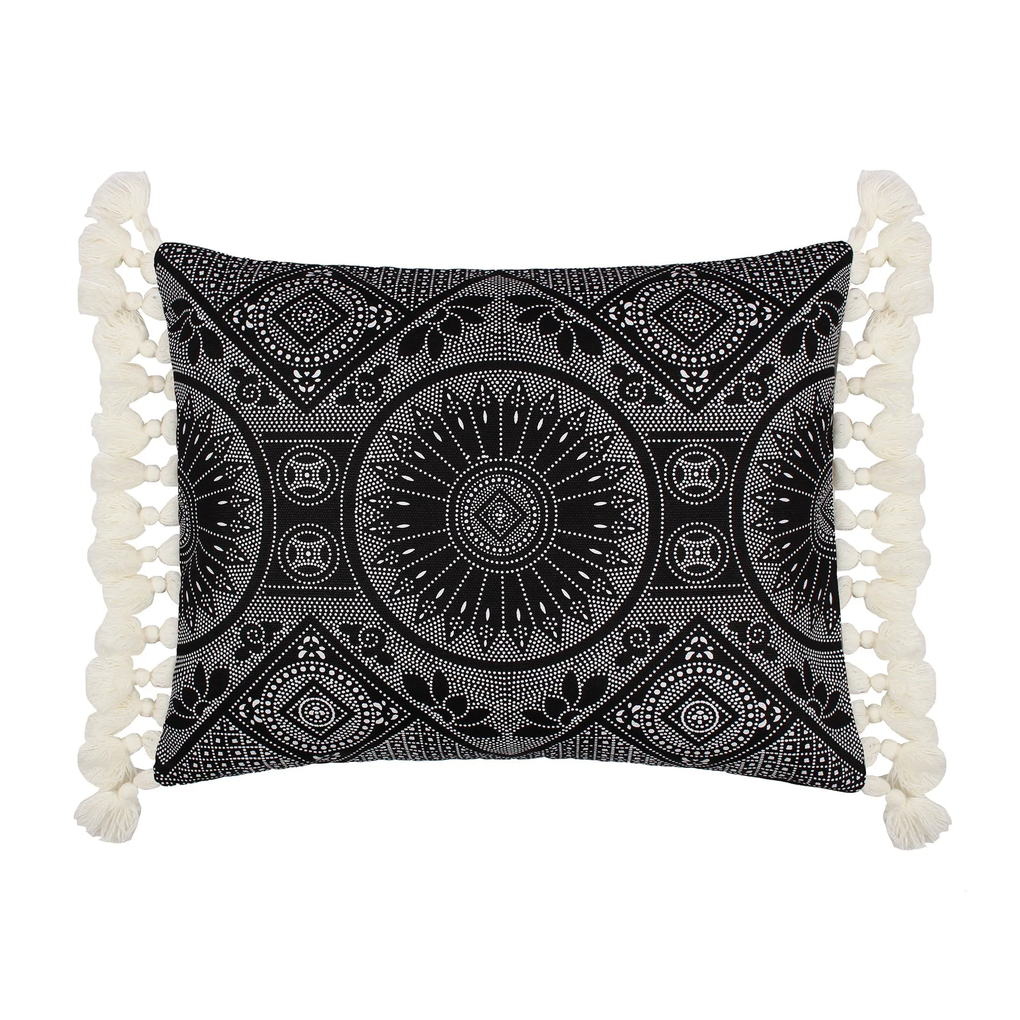 Black Crewel Stitch Tassel Pillow
