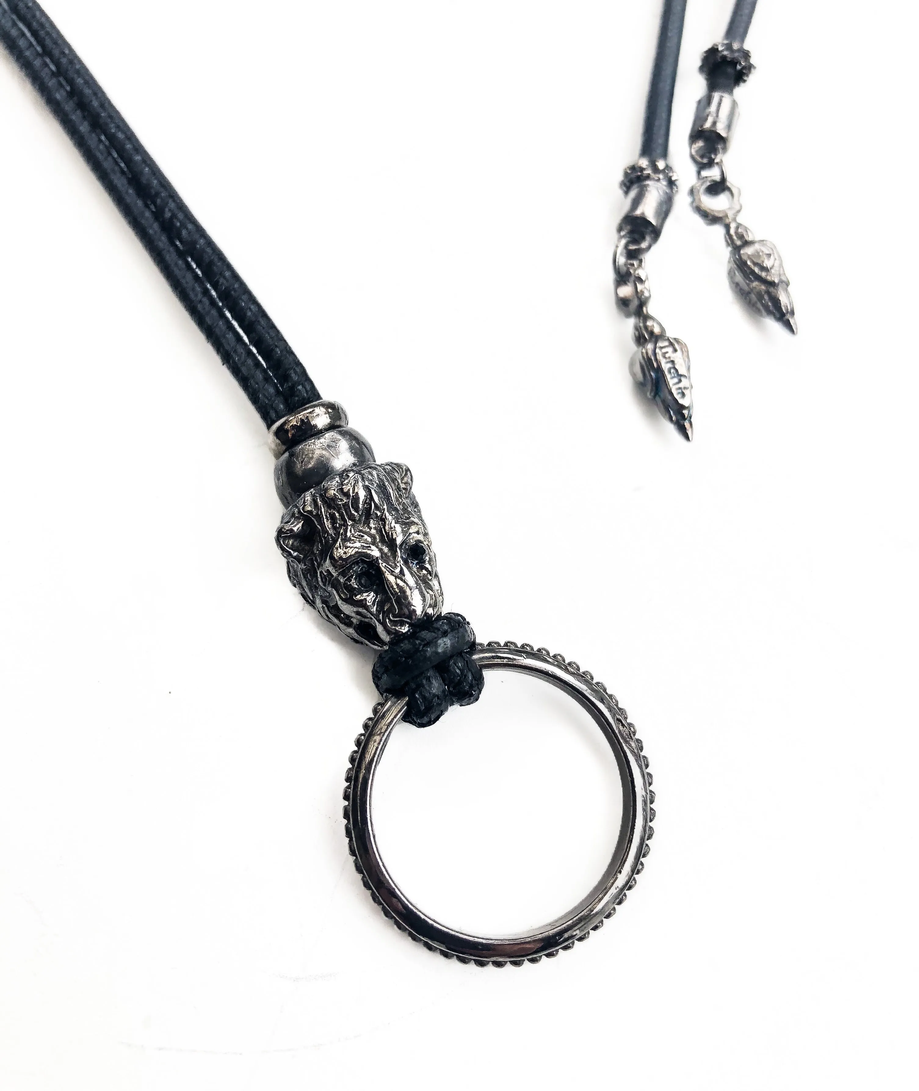 Black Diamond Rhodium Lion on Leather