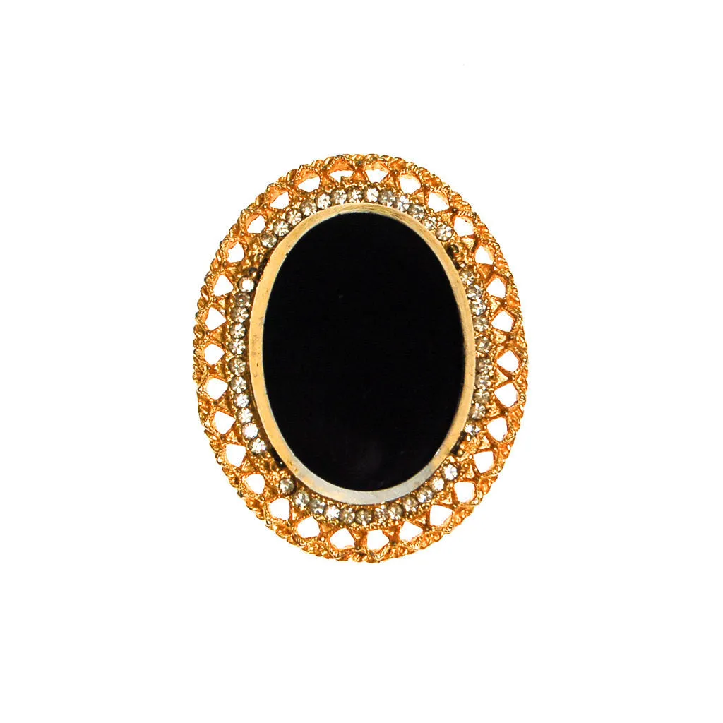 Black Glass Mirror Cameo Style Brooch Pendant by Celebrity NY