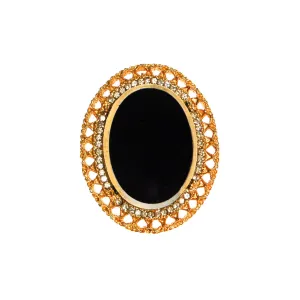 Black Glass Mirror Cameo Style Brooch Pendant by Celebrity NY