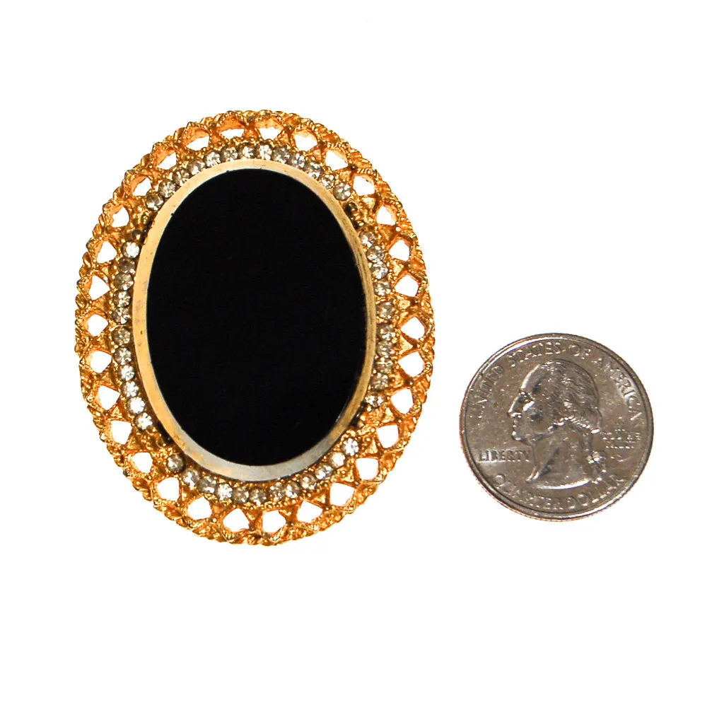 Black Glass Mirror Cameo Style Brooch Pendant by Celebrity NY