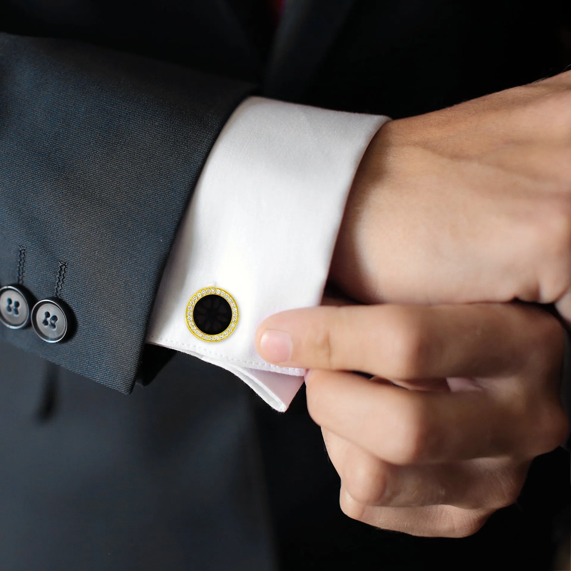 Black Onyx & Diamond 18K Gold Cufflinks