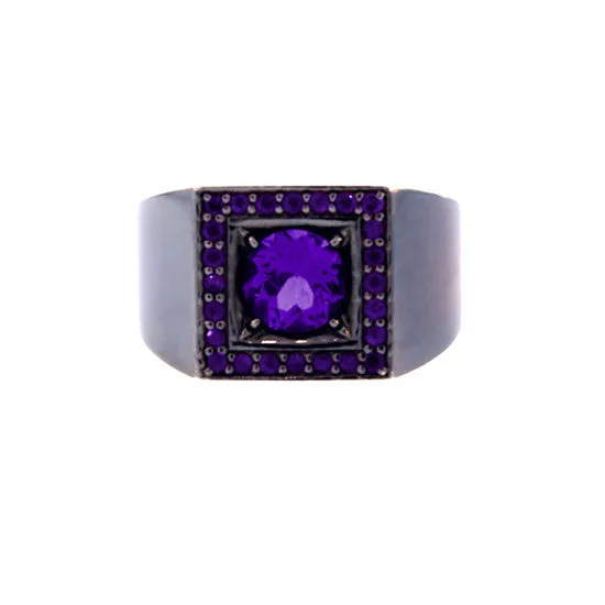Blackened Silver Jefe Ring Amethyst