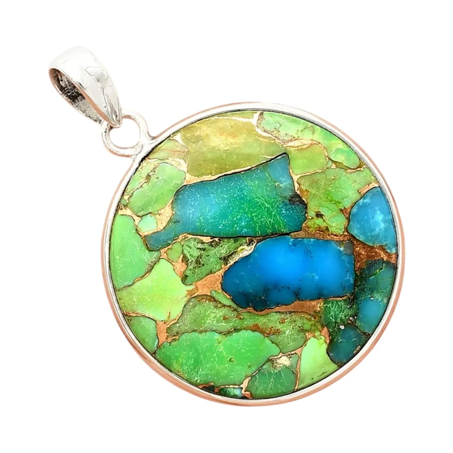 Blue & Green Turquoise Solid 925 Sterling Silver Pendant