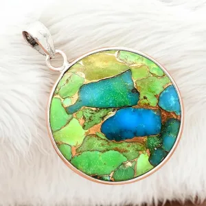 Blue & Green Turquoise Solid 925 Sterling Silver Pendant