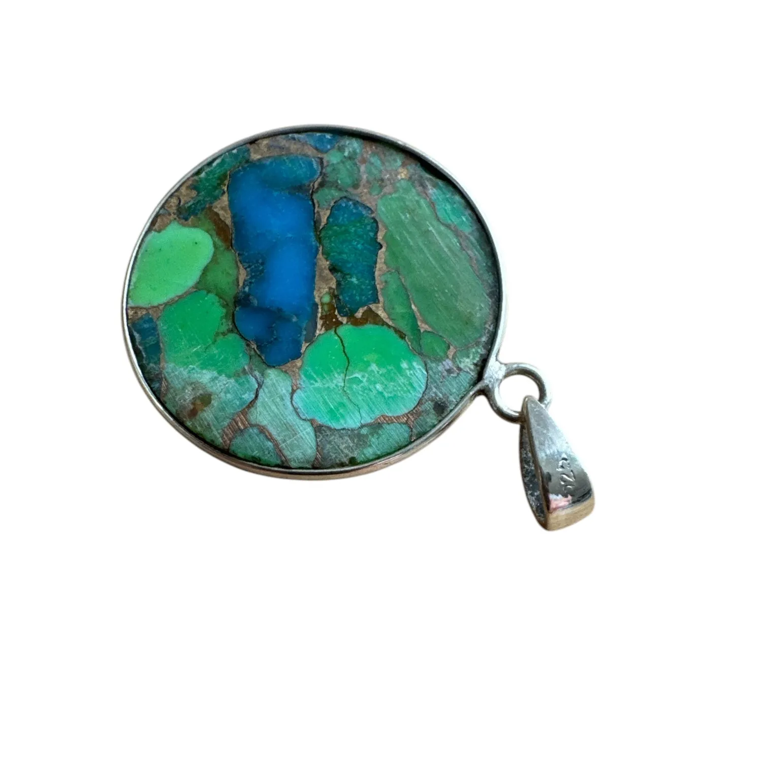 Blue & Green Turquoise Solid 925 Sterling Silver Pendant