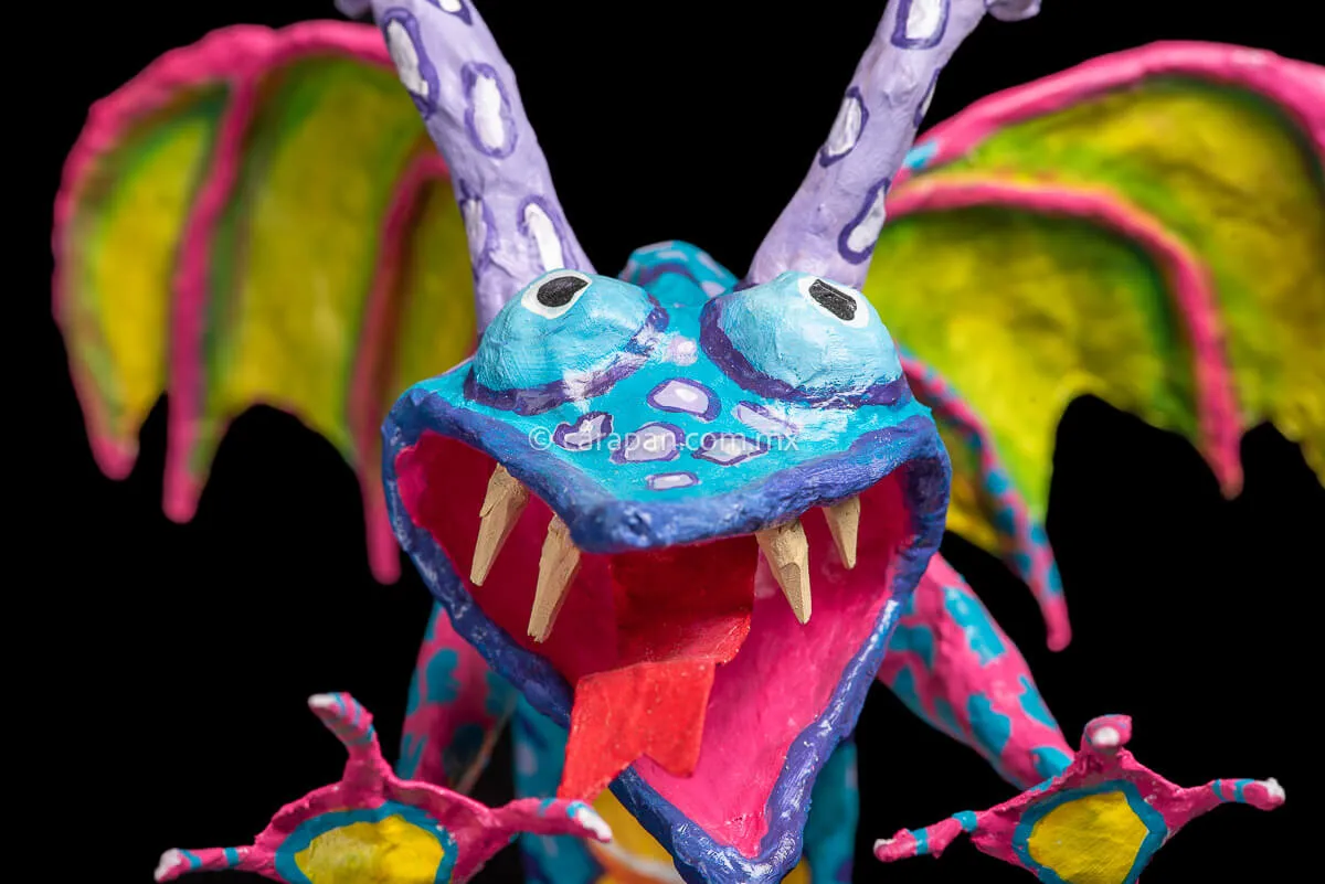 Blue & Pink Mexican Dragon Paper Mache Alebrije
