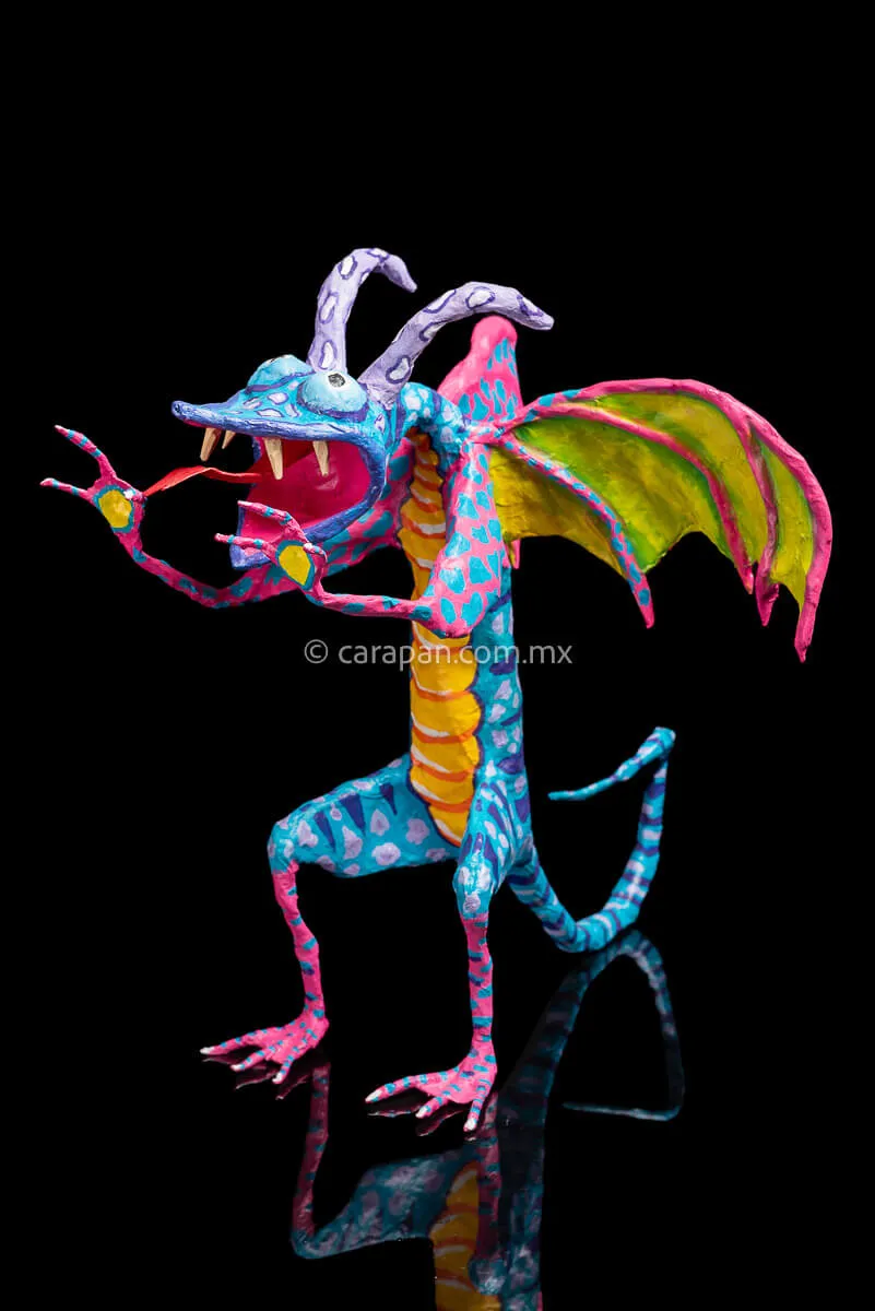 Blue & Pink Mexican Dragon Paper Mache Alebrije