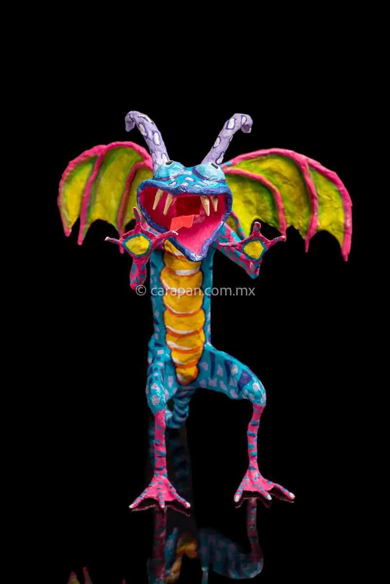 Blue & Pink Mexican Dragon Paper Mache Alebrije