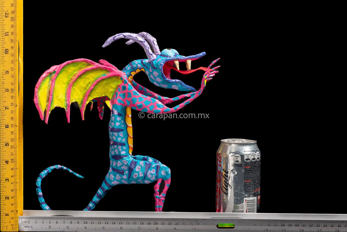Blue & Pink Mexican Dragon Paper Mache Alebrije