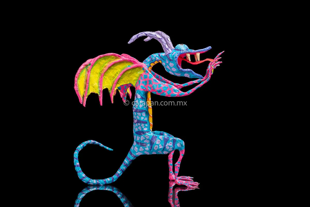 Blue & Pink Mexican Dragon Paper Mache Alebrije