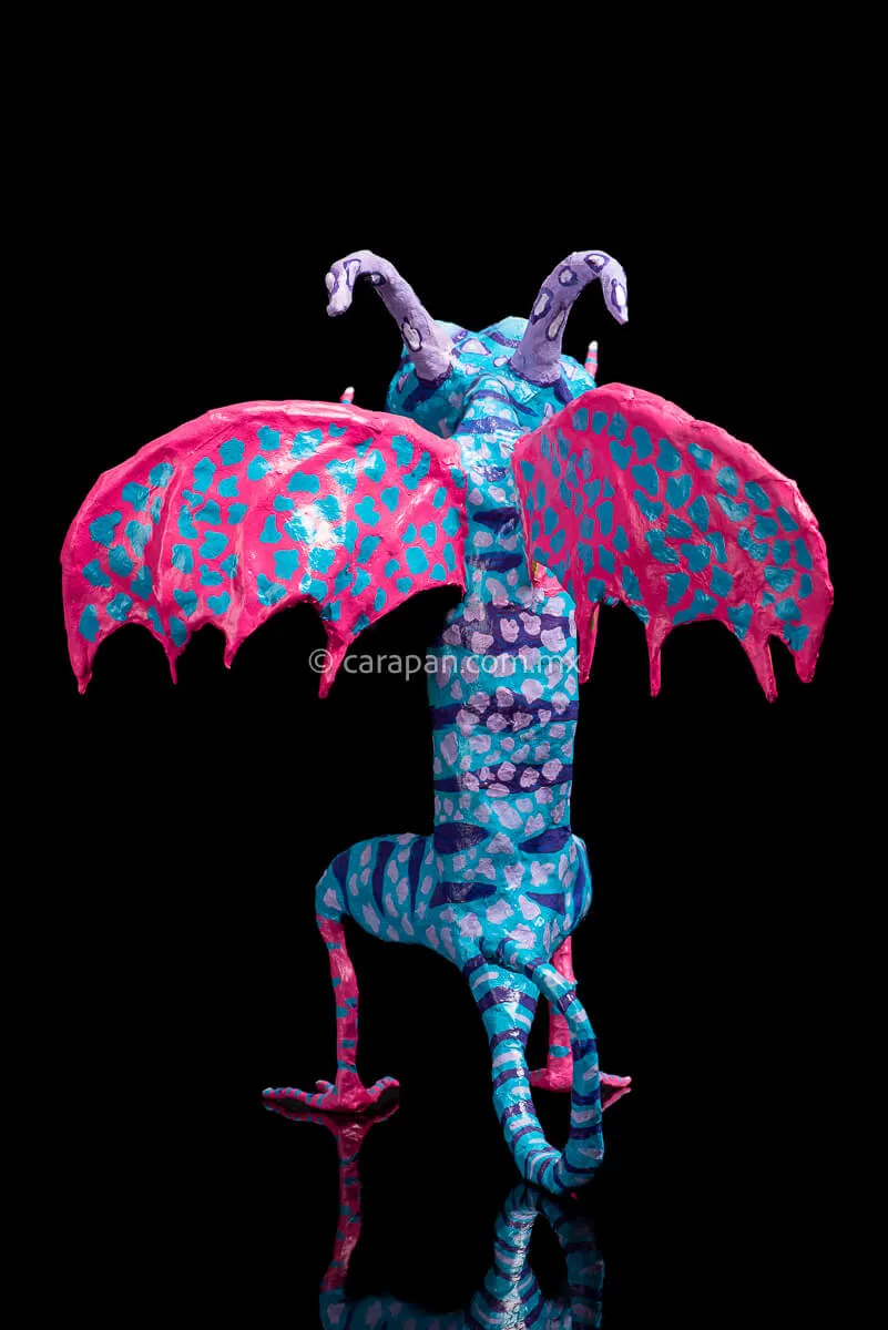 Blue & Pink Mexican Dragon Paper Mache Alebrije
