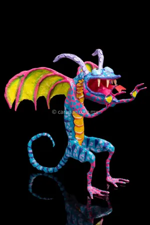 Blue & Pink Mexican Dragon Paper Mache Alebrije