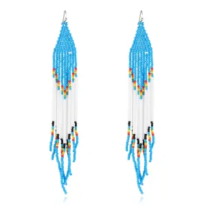 Blue & White Howlite Geometric Tassel Drop Earrings