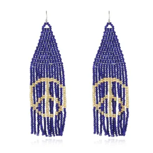 Blue & White Howlite Peace Sign Tassel Drop Earrings