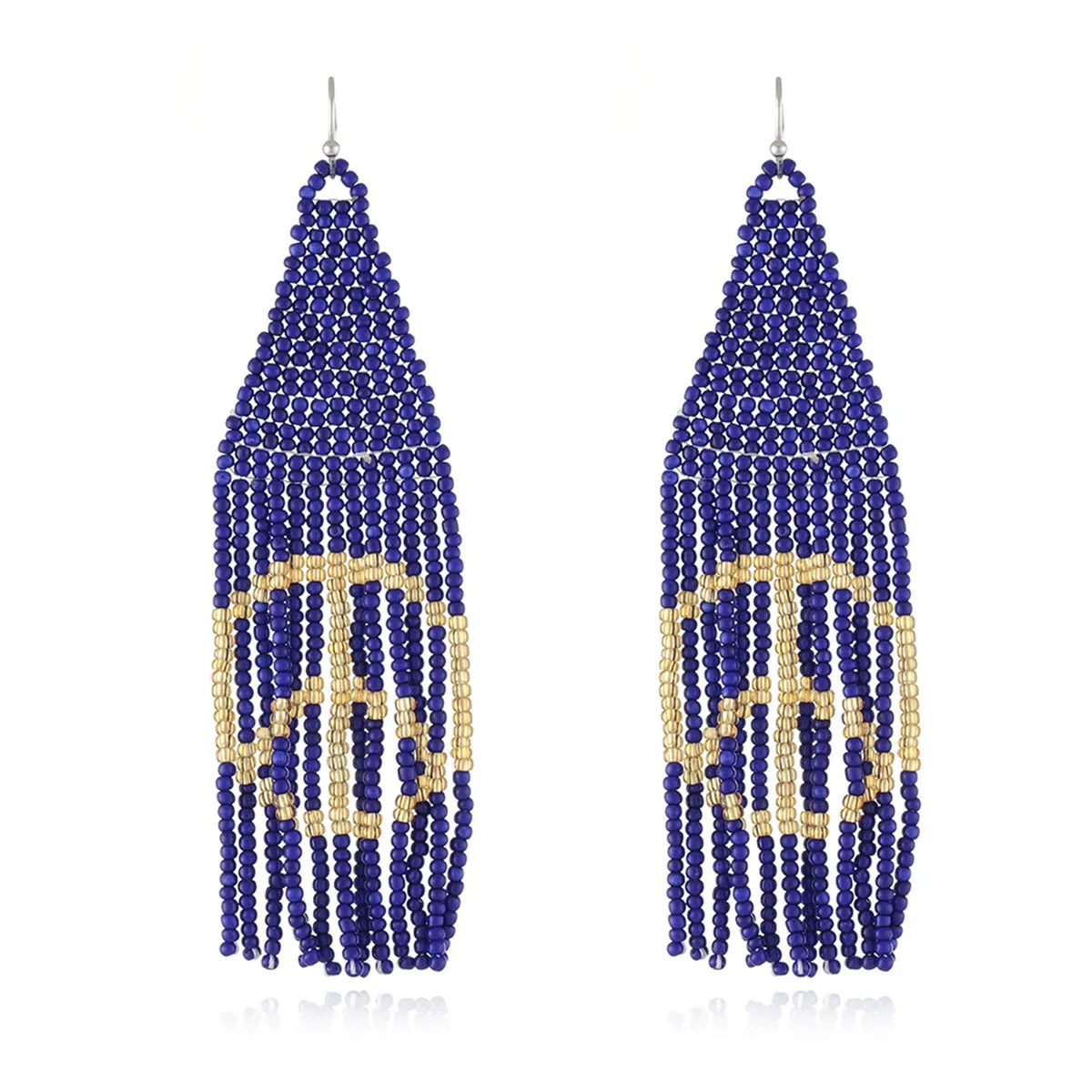 Blue & White Howlite Peace Sign Tassel Drop Earrings