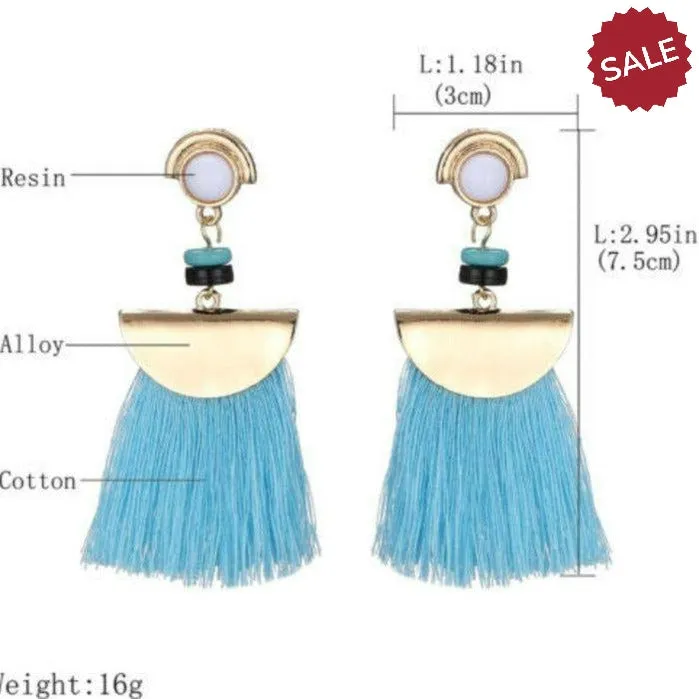 Blue Bohemian Vintage Long Tassel Fringe Earrings