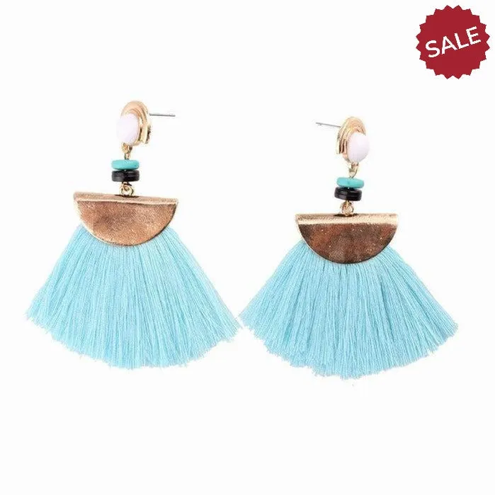 Blue Bohemian Vintage Long Tassel Fringe Earrings