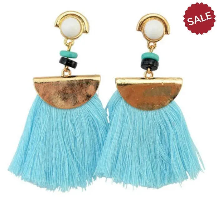 Blue Bohemian Vintage Long Tassel Fringe Earrings