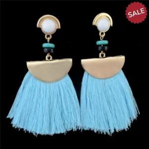Blue Bohemian Vintage Long Tassel Fringe Earrings