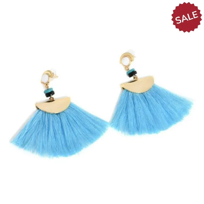Blue Bohemian Vintage Long Tassel Fringe Earrings