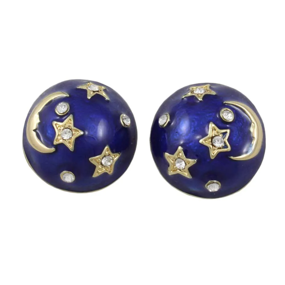 Blue Enamel and Crystal Celestial Clip Earring - REE701C