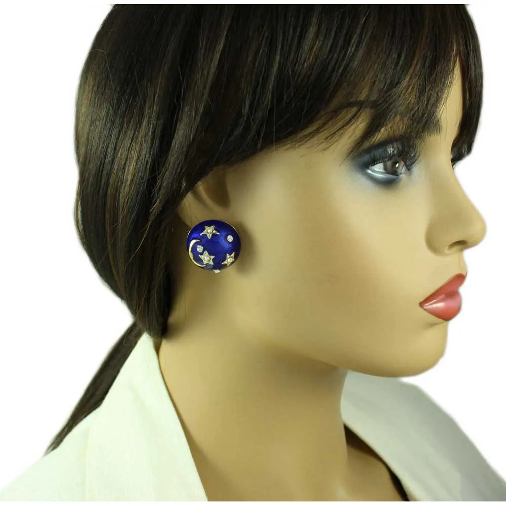 Blue Enamel and Crystal Celestial Clip Earring - REE701C
