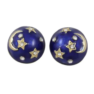 Blue Enamel and Crystal Celestial Pierced Earring - REE701