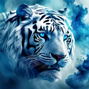 Blue Eyed White Tiger Create Your Own Art High Res Digital Download - Custom AI Print - Retro Vintage Style Print Poster