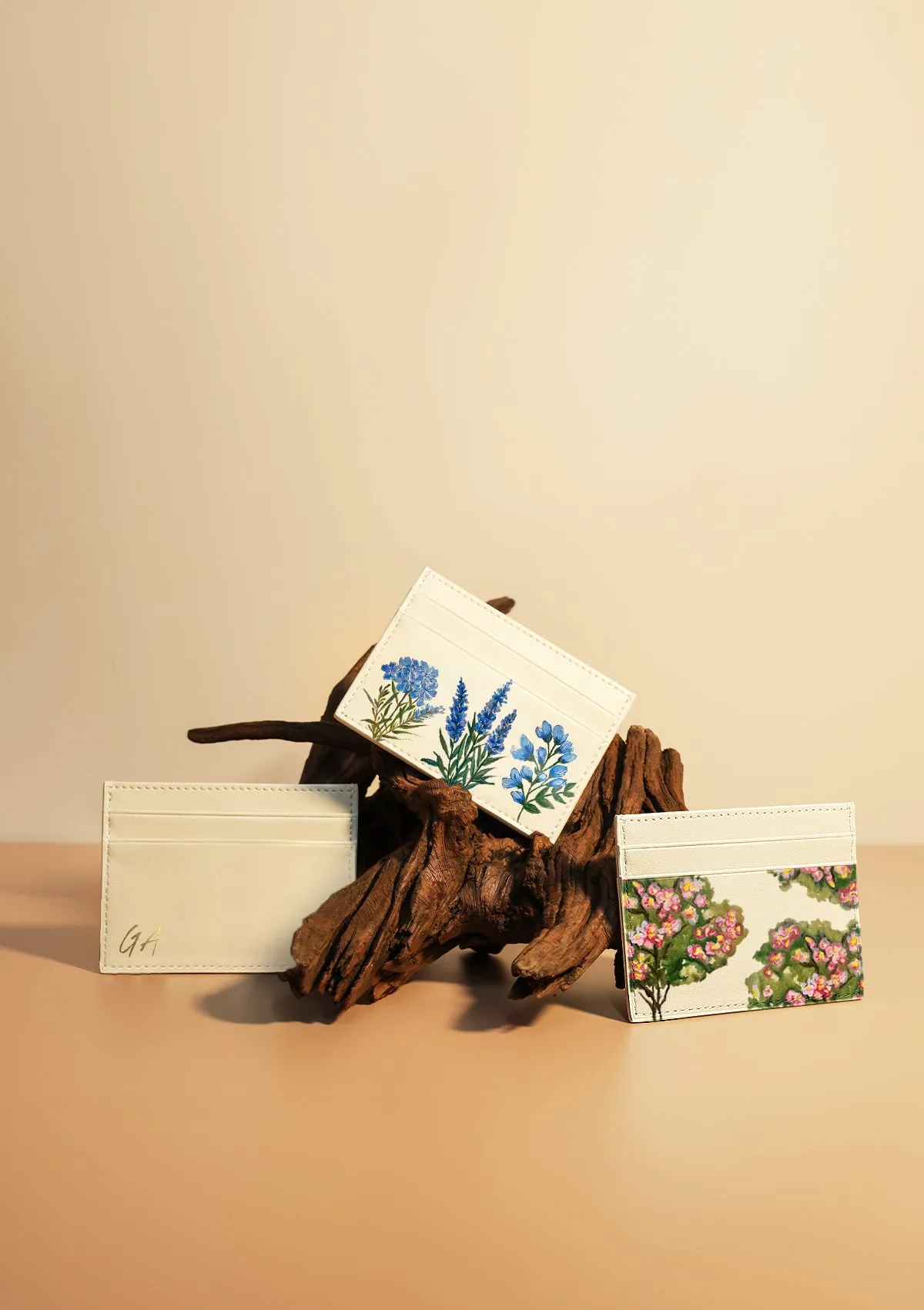 Blue Florals Beige Cardholder