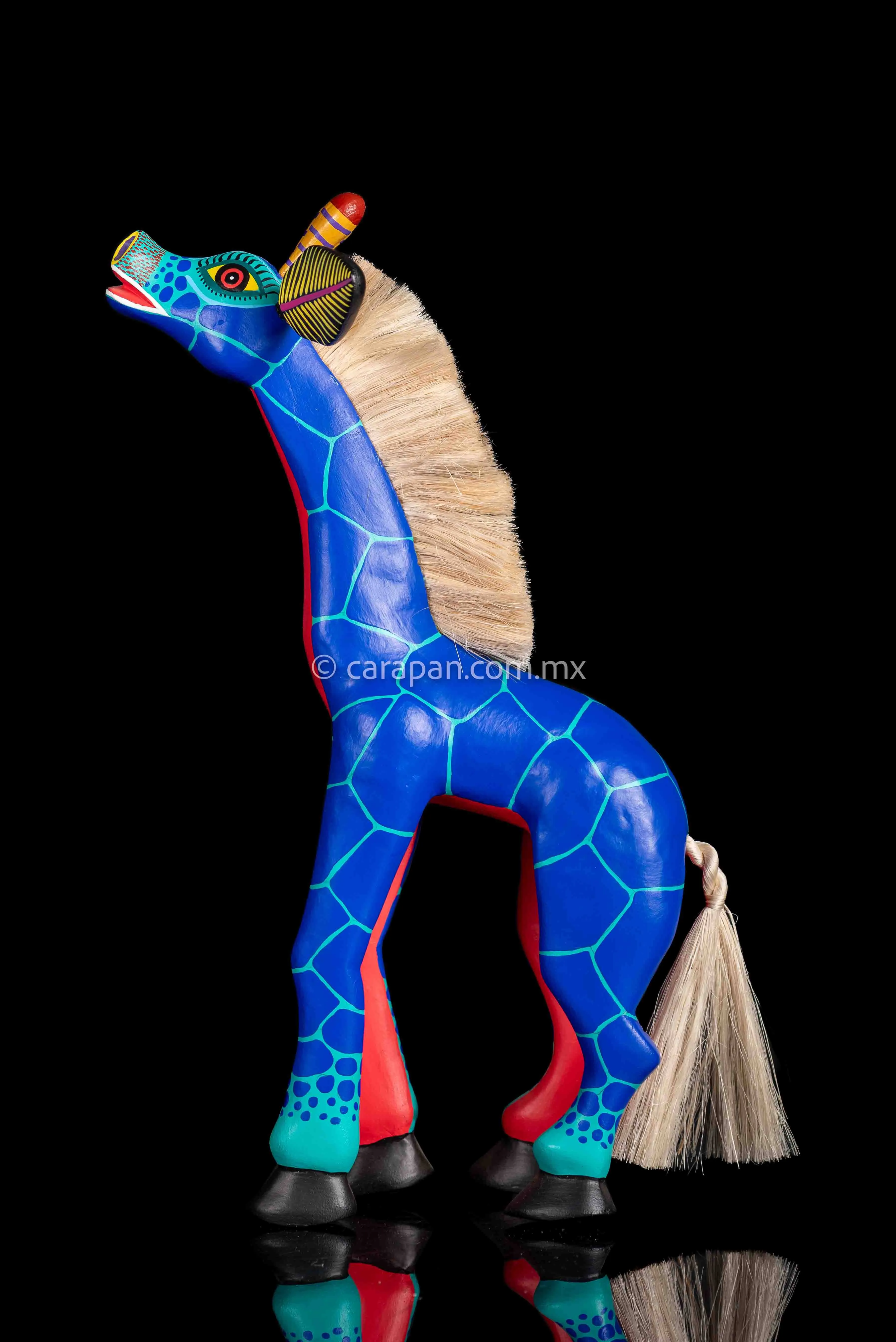 Blue Jiraffe Oaxacan Wooden Sculpture Alebrije