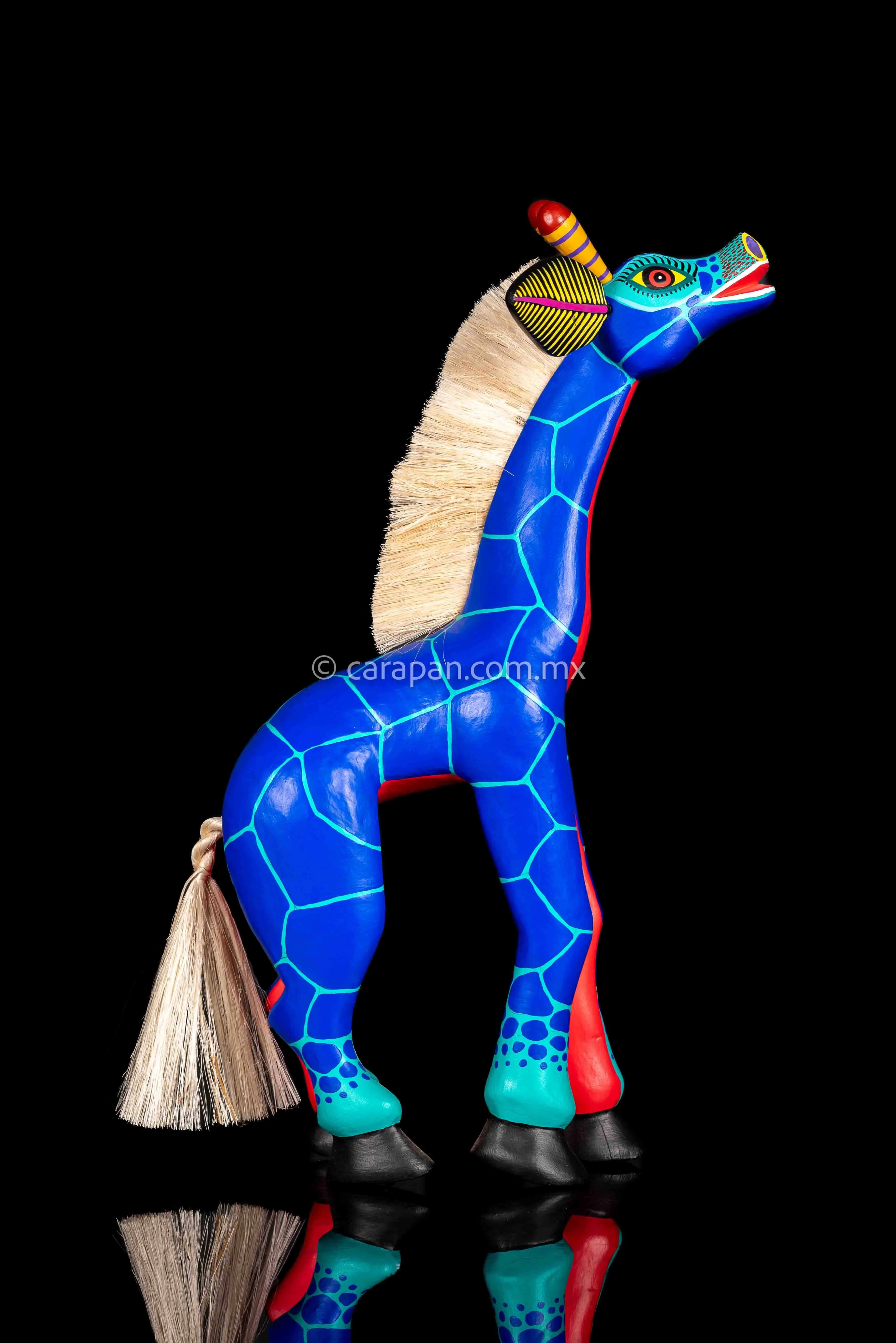 Blue Jiraffe Oaxacan Wooden Sculpture Alebrije