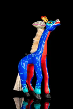 Blue Jiraffe Oaxacan Wooden Sculpture Alebrije