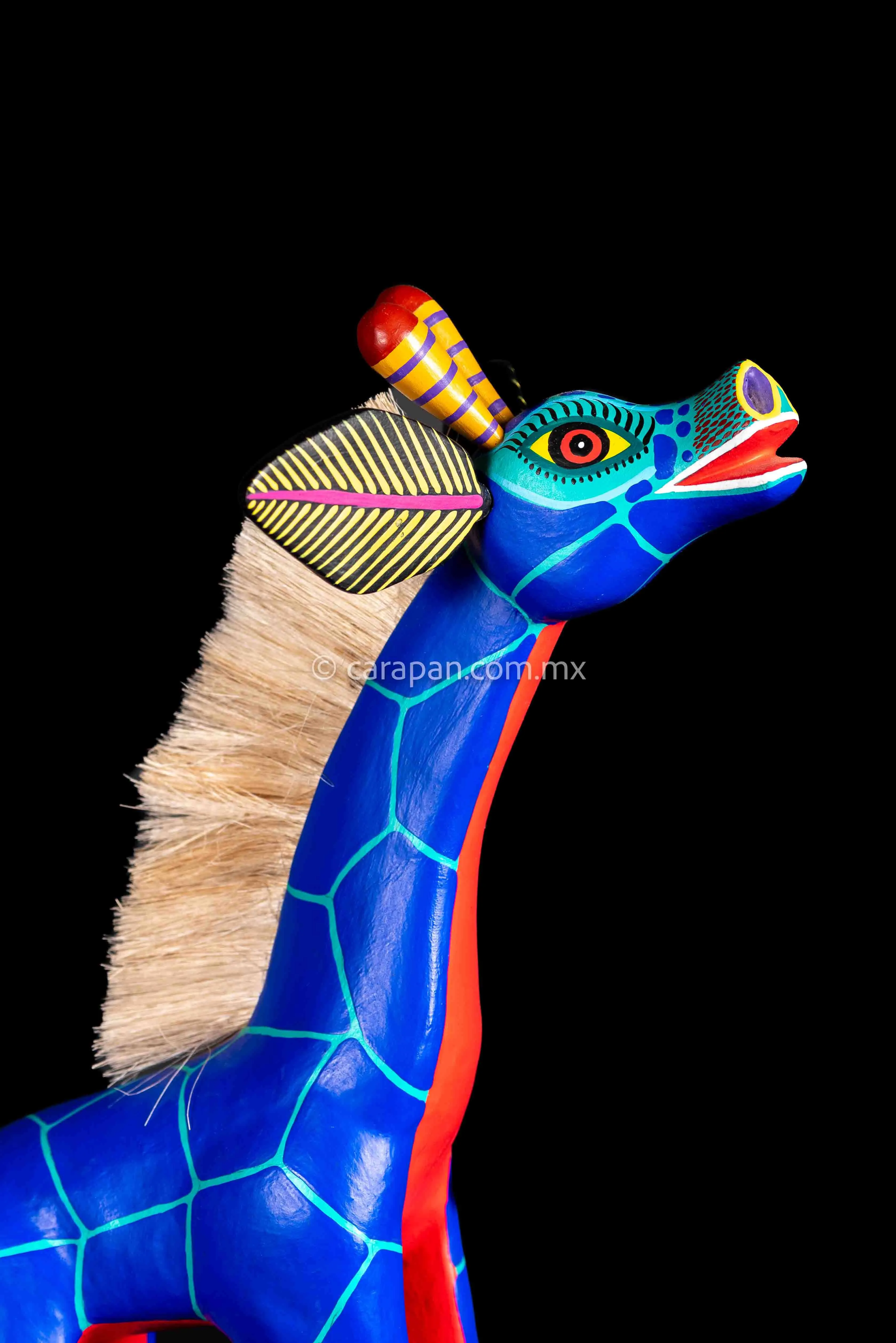 Blue Jiraffe Oaxacan Wooden Sculpture Alebrije