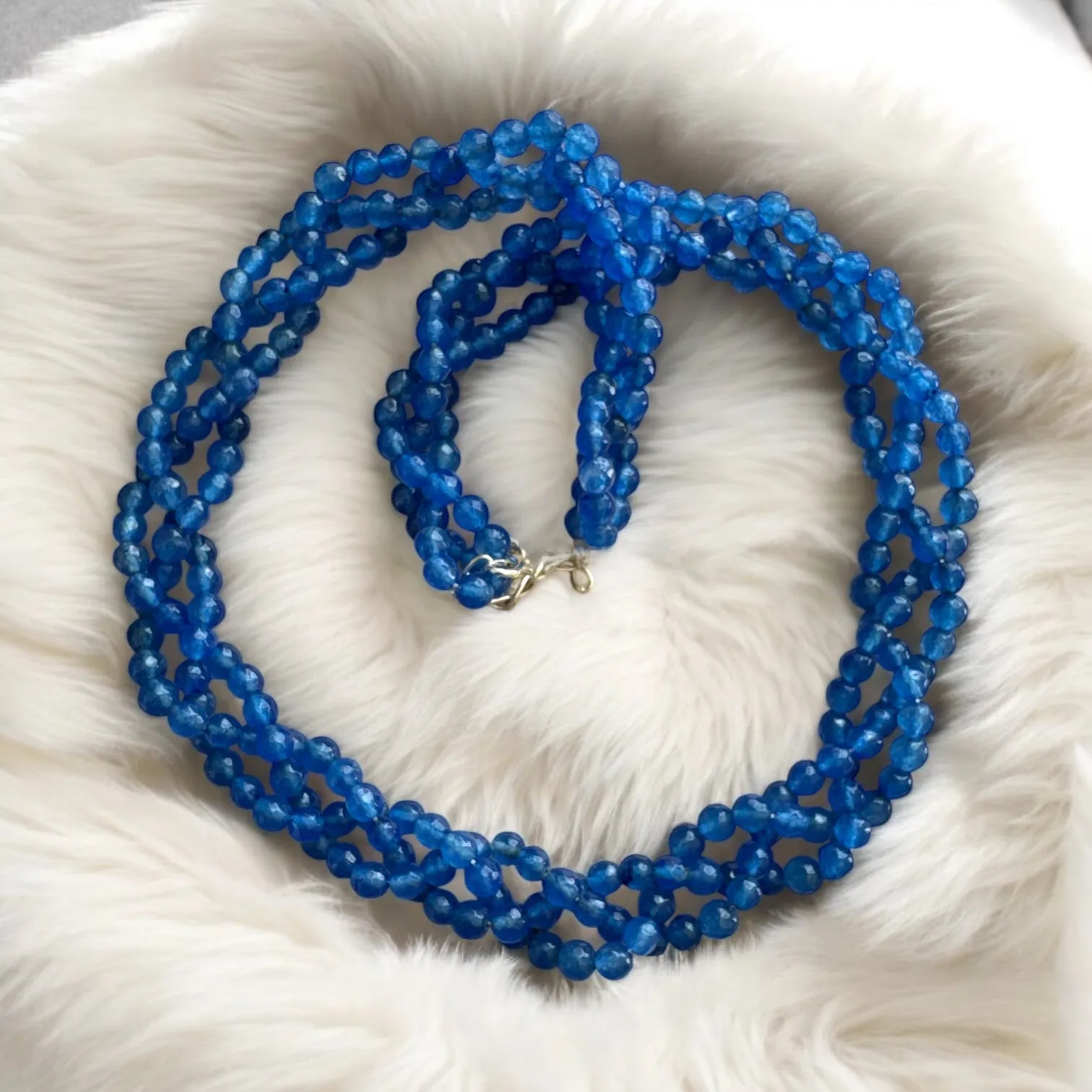 Blue Onyx beaded Braided Necklace
