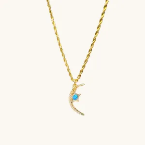 Blue Opal Star & Moon Necklace