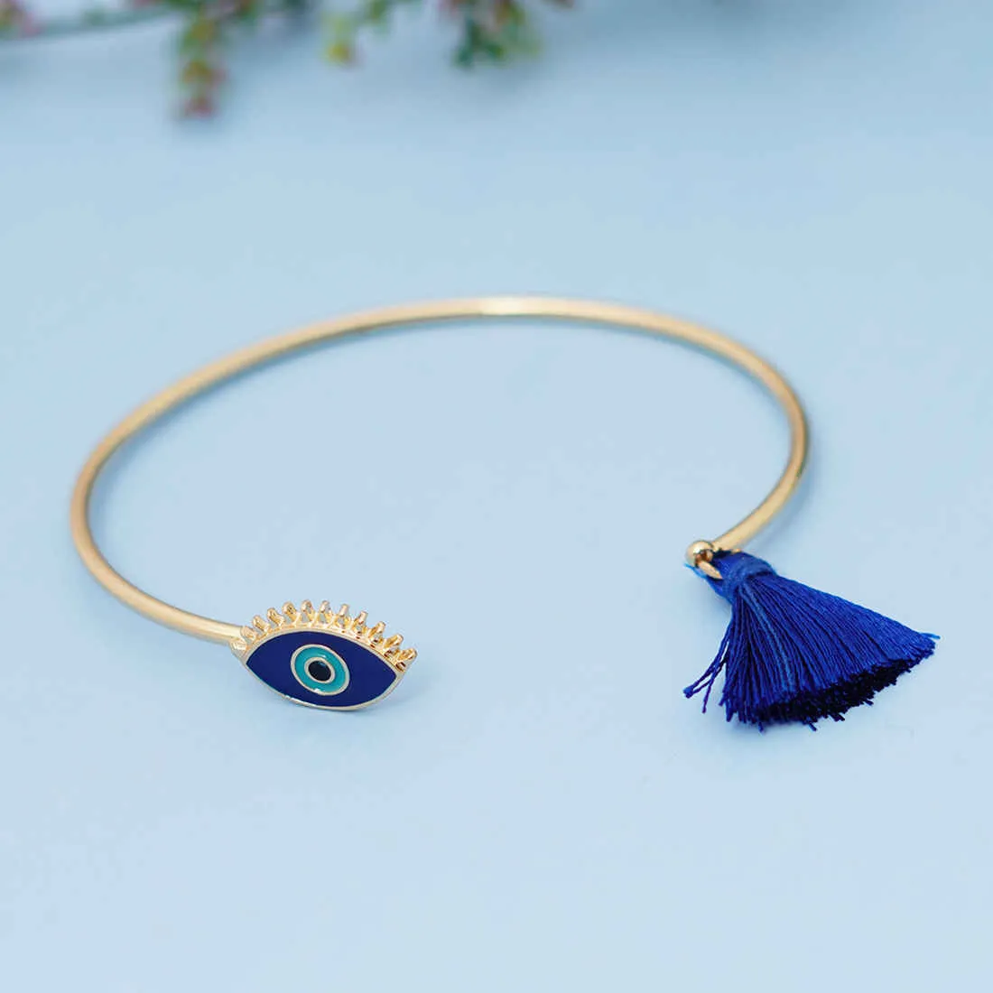 Blue Tassel Evil Eye Cuff Bracelet