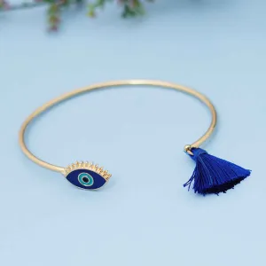 Blue Tassel Evil Eye Cuff Bracelet