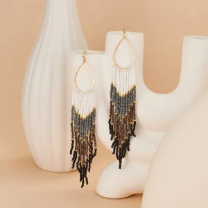 Bohemian Beaded Tassel Earrings | Color Gradient Drop Earrings | Handmade Seed Bead Jewelry