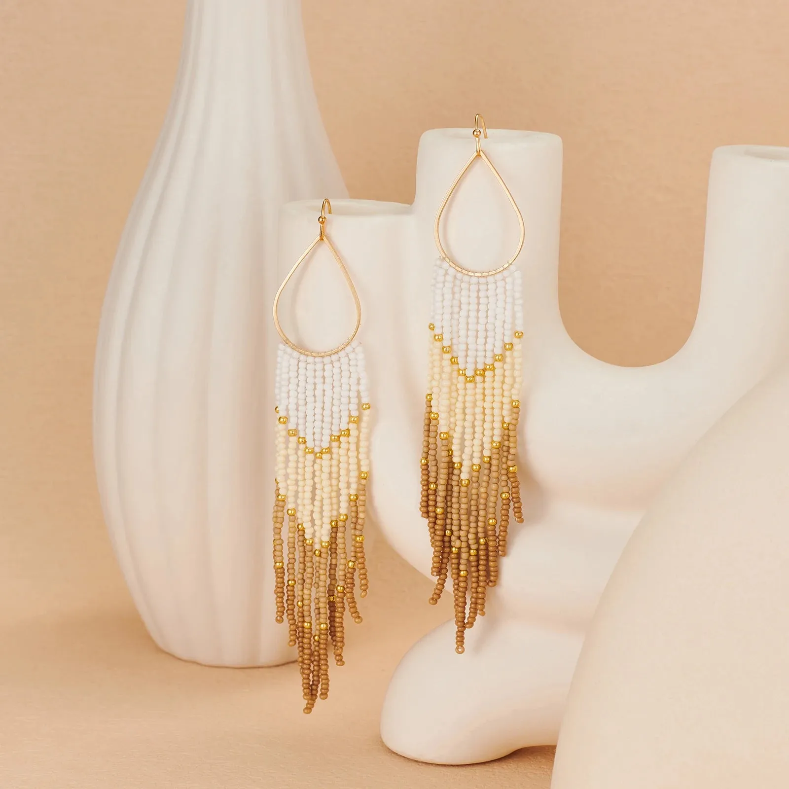 Bohemian Beaded Tassel Earrings | Color Gradient Drop Earrings | Handmade Seed Bead Jewelry