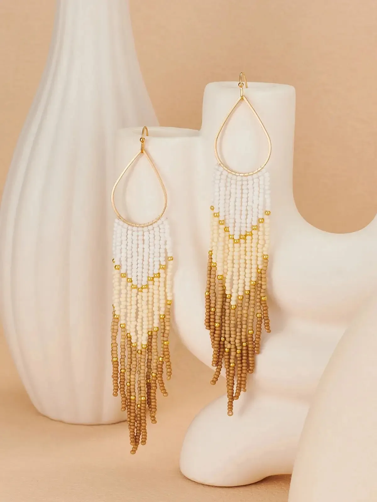 Bohemian Beaded Tassel Earrings | Color Gradient Drop Earrings | Handmade Seed Bead Jewelry