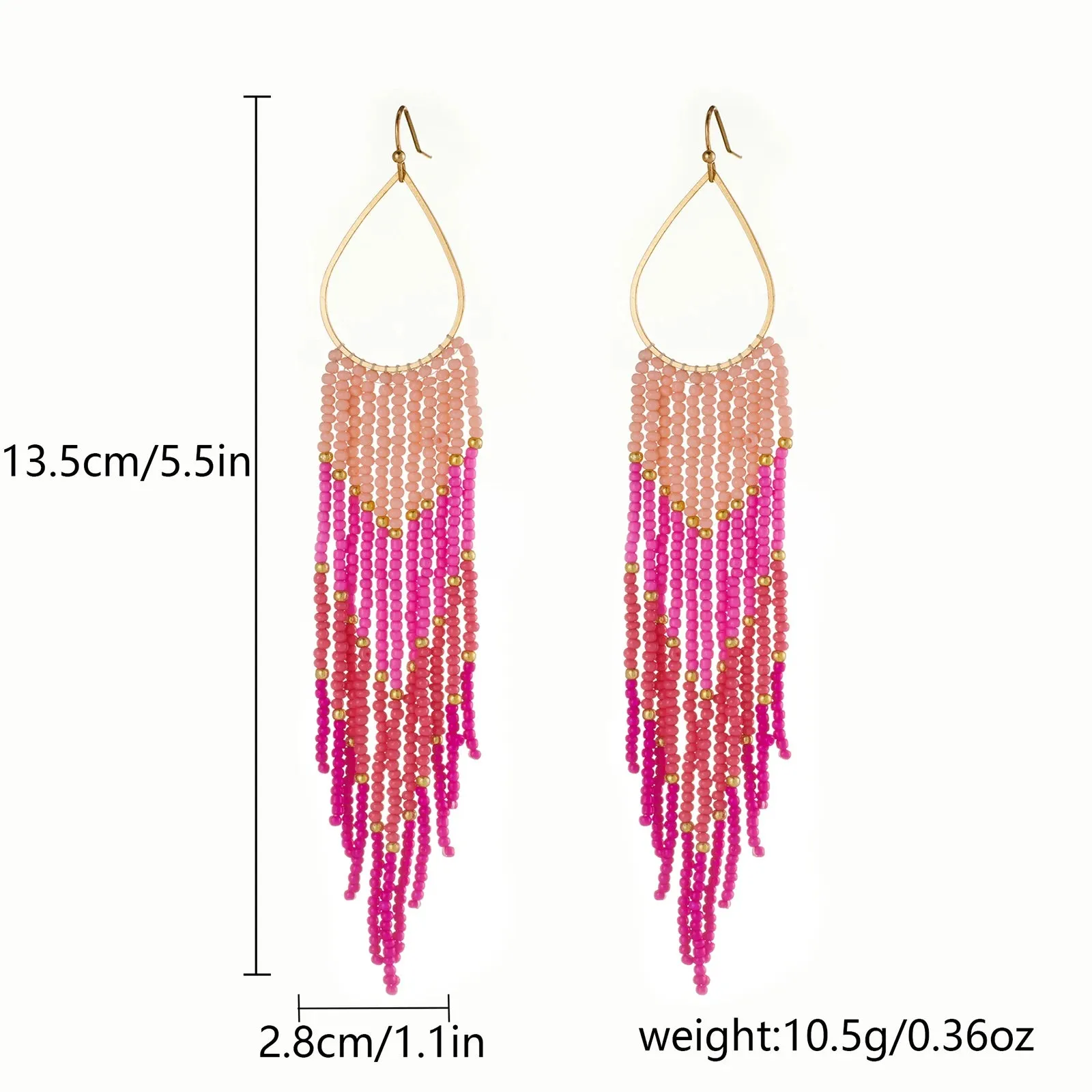 Bohemian Beaded Tassel Earrings | Color Gradient Drop Earrings | Handmade Seed Bead Jewelry
